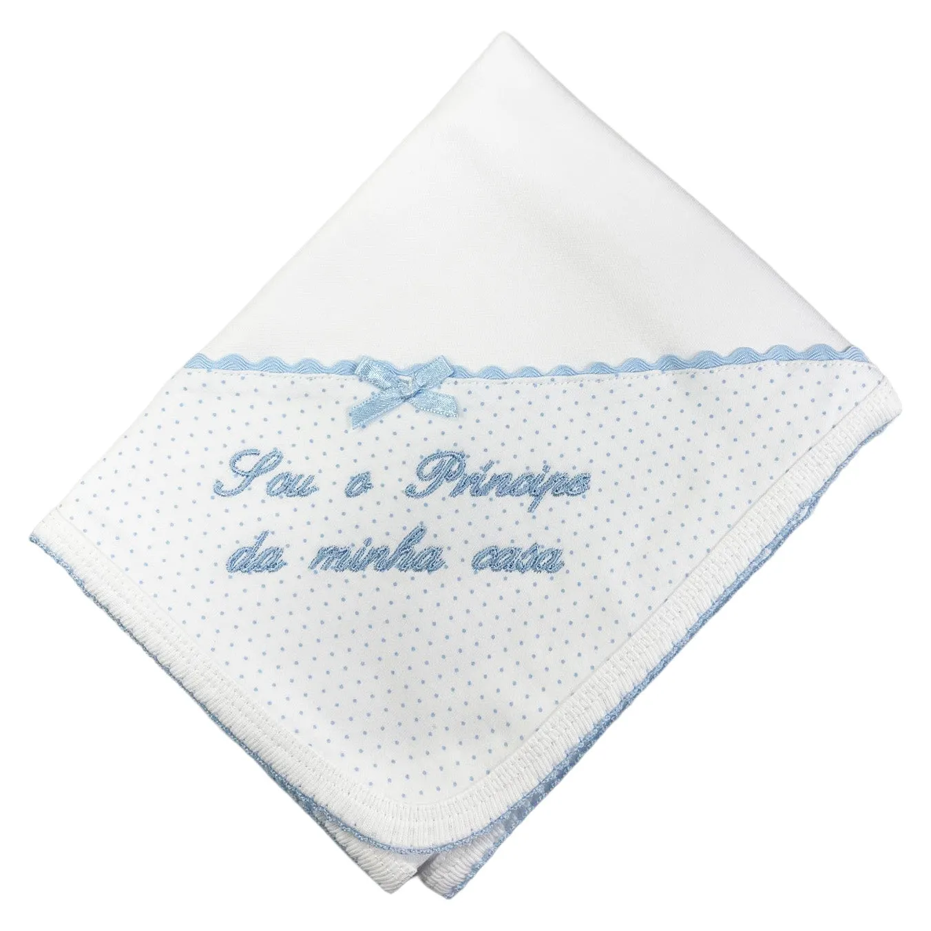 Portuguese Embroidered Blue Baby Burp Cloth "Sou o Principe da Minha Casa"