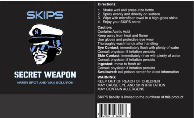 Skips Secret Weapon Hard Water Spot Remover & Wax Gallon (SW1G)
