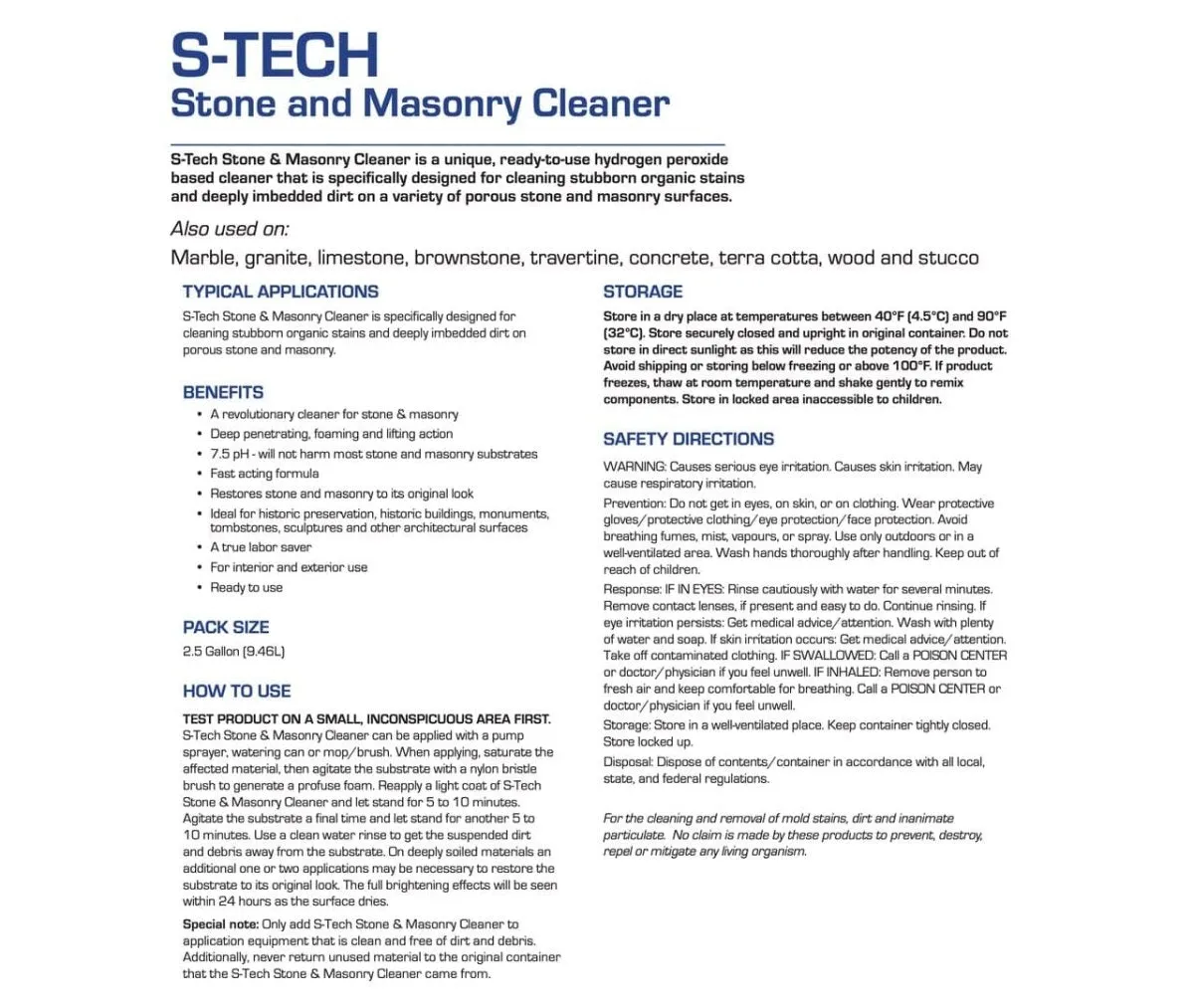Stain Proof SMC Peroxide Cleaner formerly Dry Treat S-Tech Stone & Masonry Cleaner