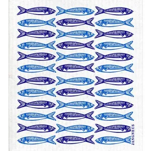 Swedish Dish Cloth - Sardines Blue Folk Print
