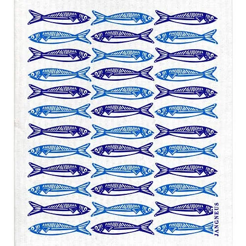 Swedish Dish Cloth - Sardines Blue Folk Print